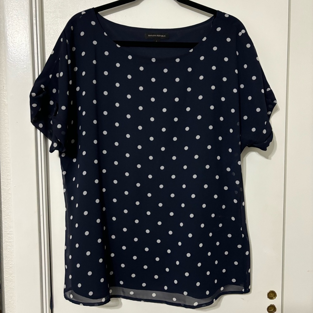 Banana Republic Large navy polkadot blouse top